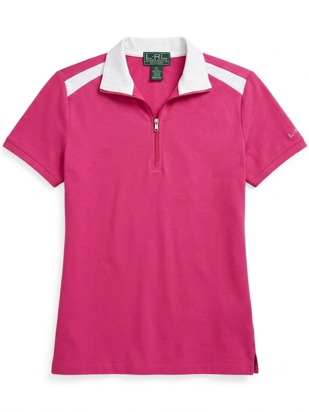 Ralph Lauren Hot Pink -Lauren Active Half-Zip Polo with White Trim in Cotton